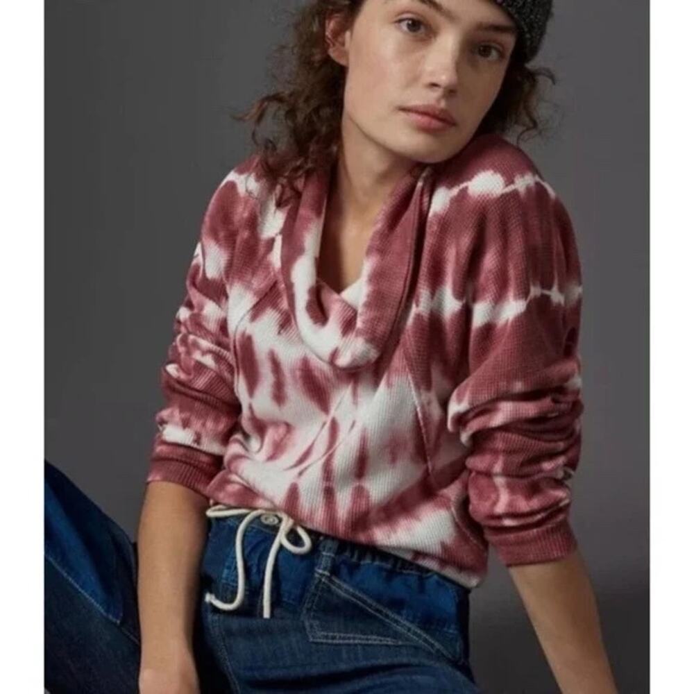 Anthropologie Pilcro EUC Women's Angie Wine Cowl Neck Waffle Knit Tie Dye Top XS
